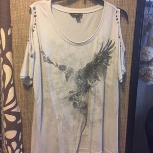 Eagle Print Cold Shoulder Top